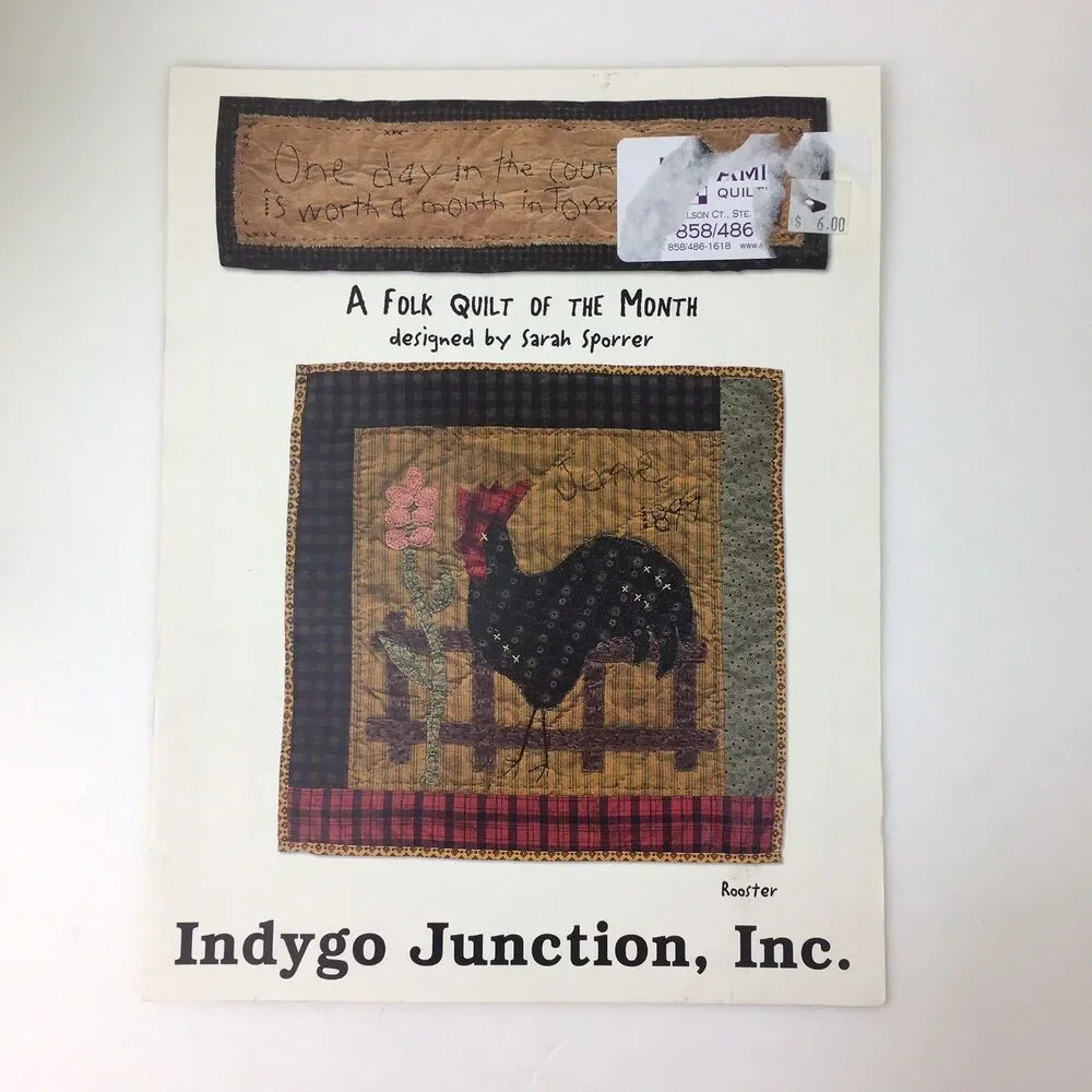 Rooster Quilt of The Month Pattern Indygo Vtg 90s Folk Quilt